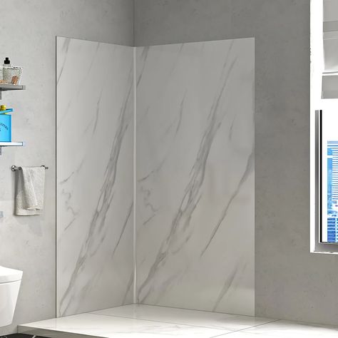 48" x 36" x 76" White marble effect shower walls Acrylic Shower Walls, Shower Wall Panels, Pvc Wall Panels, Shower Fittings, Shower Walls, Shower Base, Pvc Wall, White Tiles, White Paneling