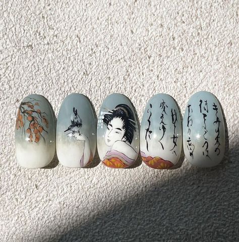 Japanese Nail Design, Japan Nail, Year Nails, Modern Nail Art, Asian Nails, Hippie Nails, Nail Drawing, Anime Nails, Japanese Nail Art