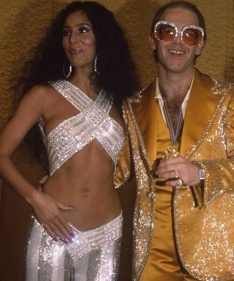 NBGA (VICE) on Instagram: “Cher & Elton John, 1975” Disco Outfits, Elton John, Style Icons, 1970s