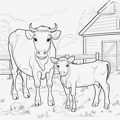 agricultural yard cow and calf children coloring book cow illustration color book baby cow png