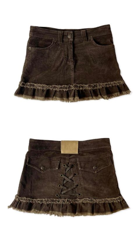 lace up ruffled denim mini skirt - brown Y2k Mini Skirt, Denim Mini, Denim Mini Skirt, Mini Skirt, Mini Skirts, Lace Up, Skirt, Lace, Quick Saves