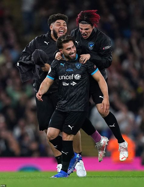 Stars: Soccer Aid 2021 kicked off on Saturday night with World XI team beating the England squad 3-0 (Kem Cetinay celebrates a goal) David Seaman, Lee Mack, Tom Grennan, England Squad, Jamie Redknapp, Soccer Aid, Roman Kemp, Etihad Stadium, Wayne Rooney