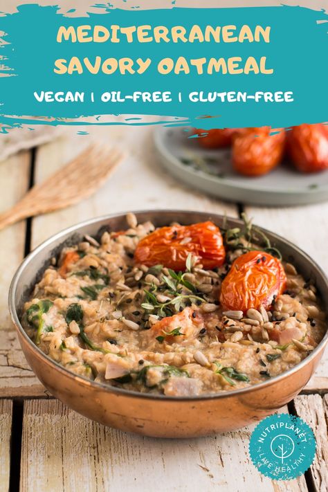 This delicious savory oatmeal is full of Mediterranean flavours and nutrients that your body will appreciate in the morning. #savoryoatmeal #savoryoatmealvegan #savouryoatmeal #savouryporridge #savoryporridge #savorybreakfast #nutriplanet #healthyveganbreakfast #lowglycemicbreakfast #vegancandidadiet Candida Cleanse Recipes, Advocare Recipes, Savory Oatmeal, Candida Recipes, Candida Diet Recipes, Healthy Vegan Breakfast, Savory Vegan, Vegan Comfort Food, Cleanse Recipes