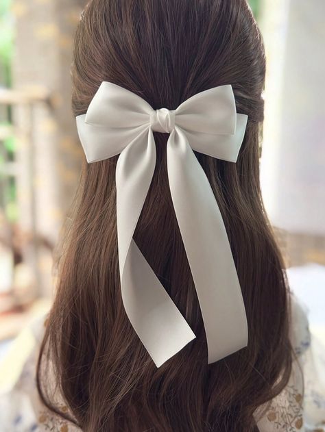 1pc Korean Minimalist Bow Ribbon Hair Clip, White Bridal Photography Hairpin, Ponytail Holder, Suitable For Festivals, Performances, Parties And Daily Wear Multicolor Elegant   Polyester Plain    Women Accessories, size features are:Bust: ,Length: ,Sleeve Length: Korean Hair Bow Clip, Bridal Hair Ribbon, Korean Hair Accessories, Ribbon Hair Clip, Minimalist Hair Accessories, Korean Accessories, Korean Hair, Bow Hairstyle, Bow Ribbon