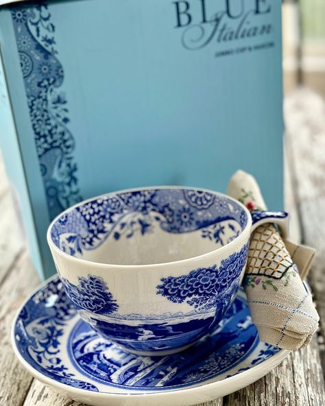 I purchased Blue Italian by Spode 25 - 30 years ago for my everyday dishes. I bought them for myself as a gift ~ they have been the gift that continues to give. Little did I know that they were actually very versatile and could be mixed with other patterns and colors. I just discovered this jumbo cup with plate and ordered 1 to see if it passed the test ~ well, guess what is in my Amazon cart because it did pass the test! Perfect for soup, stew, chili, ice cream, or cobbler. The plate wi... Amazon Cart, Italian Blue, Passed The Test, Everyday Dishes, Cobbler, 30 Years, Stew, Chili, Ice Cream