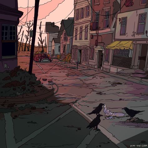 Post Apocalyptic Town, Town Cartoon, Post Apocalyptic Art, Fallout Art, Background Drawing, Font Illustration, Post Apocalypse, Environmental Art, Post Apocalyptic