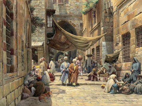 https://flic.kr/p/ZthoZd | bauernfeind, gustav - King David Street, Jerusalem | Gustav Bauernfeind  1848-1904  Duitsland Al Quds, Arabian Art, King David, Islamic Paintings, Fantasy City, Arabic Art, Egyptian Art, Islamic Architecture, Vintage Artwork