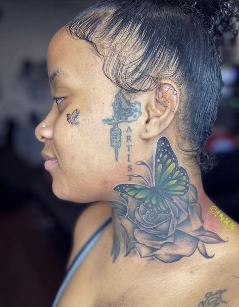 Side Face Neck Tattoo, Coverup Neck Tattoos Women, Cover Up Face Tattoos, Face Tattoo Cover Up Ideas, Neck Tattoos Women Cover Up, Neck Sleeve Tattoo For Women, Neck Tattoo Cover Up For Women, Cover Up Neck Tattoos For Women, Big Neck Tattoo