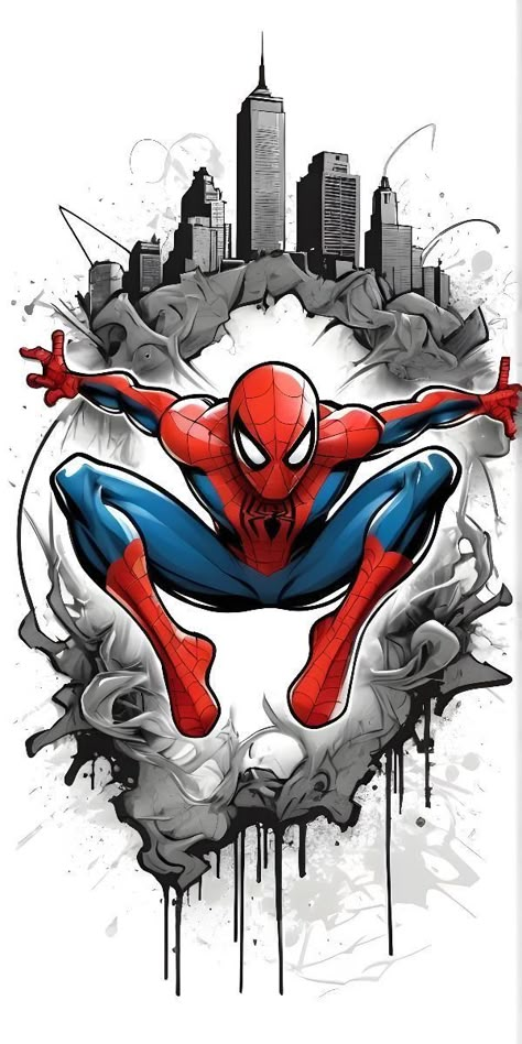 Superhero Art Spiderman, Spider Man T Shirt Design, Spiderman Building Background, Spiderman City Background, Spiderman Cartoon Wallpaper, Spider Man Graffiti, Spider Man Images, Spiderman Draw, Marvel Spiderman Comic