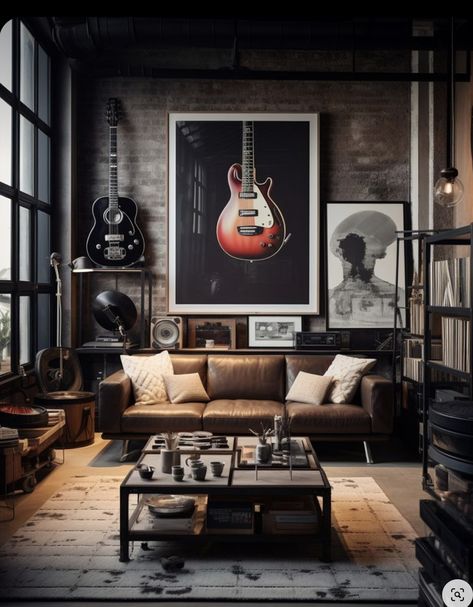 Record Room Ideas, Small Music Room, Modern Music Room, Vinyl Record Furniture, Studio Room Design, Industrial Style Living Room, Industrial Style Bedroom, Music Studio Decor, Music Room Design