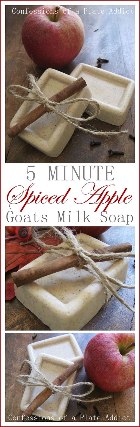 CONFESSIONS OF A PLATE ADDICT: Five Minute Spiced Apple Goats Milk Soap Apple Cider Soap Recipe, Apple Soap, Savon Diy, Diy Soaps, Goats Milk Soap, Ge Bort, Homemade Soap Recipes, Sugar Scrubs, Goats Milk