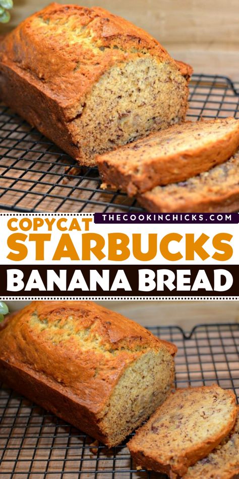 The perfect banana bread for your Easter Sunday breakfast! This Copycat Starbucks Banana Bread recipe uses simple ingredients to make a moist, flavorful bread you can enjoy at any time. Use it as a Mother's Day brunch recipe, snack or anytime treat! Star Bucks Banana Bread Recipe, Banana Bread Recipe Starbucks Copycat, Banana Bread Recipe Instant Pot, Banana Bread Starbucks Copycat, Natasha Banana Bread Recipe, Banana Bread Ideas, Copycat Starbucks Banana Bread, Hawaii Banana Bread Recipe, Banana Bread Recipe Starbucks