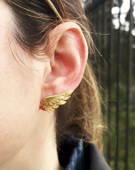 14K Solid Gold Wing Earring Inspired by Ancient Greek God Hermes, Handmade Greek Mythology Jewelry, Statement Single or Pair Wings Available Ancient Greek Earrings, Greek God Jewelry, Greek Jewelry Aesthetic, Greek Jewelry Ancient, Goddess Oc, Greek God Hermes, Ancient Greek Clothing, Roman Civilization, God Hermes