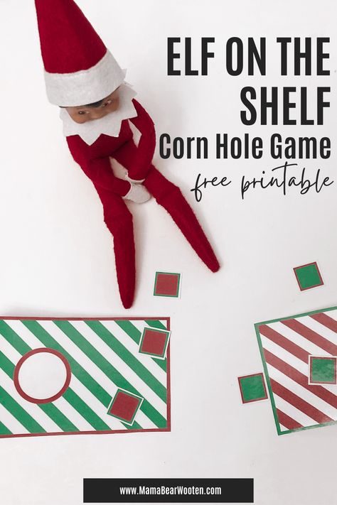 Elf On The Shelf Corn Hole Free Printable Game - Mama Bear Wooten Elf On The Shelf Games, Elf Games, Free Printable Games, Games Printable, Corn Hole Game, Corn Hole, Printable Game, Custom Templates, Printable Games