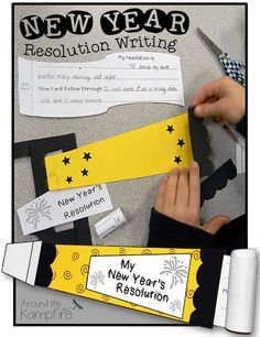 5 Fun New Year's Activities for the Classroom (plus a free Ring in the New Year ring pop printable) Easy ideas and media links for learning about the history of celebrating, traditions around the world, and writing resolutions! | New Year's activities for kids New Year Bulletin Boards For School 2023, New Years Resolution Kids, Leveled Reading Passages, January Classroom, Activities For The Classroom, Teaching Holidays, 2nd Grade Writing, New Years Traditions, New Years Activities