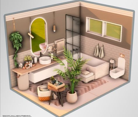 Suburban California House, Sims Color Palette, Sims 4 Houses Room Ideas, Aesthetic Sims 4 House Interior, Sims 4 House Design Interior, The Sims 4 Interior Ideas, Sims 4 Base Game Bedroom Ideas, Sims 4 Inspiration Rooms, Bathroom Sims 4 Ideas