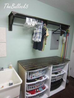 Laundry Room Hanging Bar With Shelf, Laundry Room Hanging Bar, Laundry Dresser, Laundry Room Hanging, Hanging Laundry Basket, Basket Dresser, Laundry Basket Shelves, Laundry Basket Dresser, Laundry Room Storage Shelves