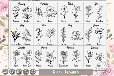 Flower Svg Free, Birth Month Flower Svg, Owl Outline, Heart Clip Art, Flowers Craft, Png Free Download, Birth Flower Tattoos, 3d Svg, Sign Stencils