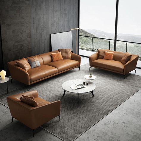 Brown Sofa Set, Top Grain Leather Sofa, 3 Piece Living Room Set, Leather Sofa Living Room, Modern Sofa Bed, Luxury Furniture Living Room, Leather Sofa Set, Sofa Set Designs, Office Furniture Modern