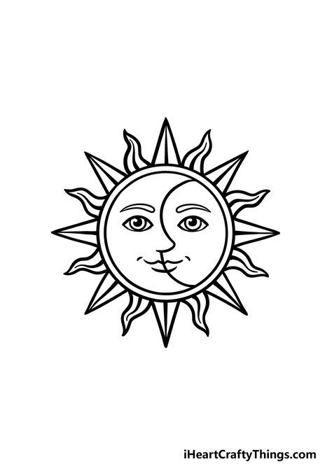 Draw A Sun, Sun And Moon Drawing, Moon Outline, Moon Drawings, Sun Drawing, Happy Birthday Cards Diy, Moon Artwork, Sun And Moon Drawings, Moon Images