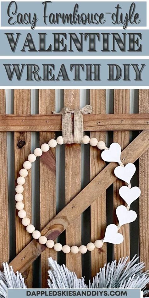 Dollar Tree Wood Heart Diy, Simple Diy Wreath, Wooden Heart Wreath, Valentine Boho Decor, Diy Wood Valentines Decor, Wooden Bead Heart Wreath, Wood Bead Valentine Wreath, Diy Beaded Wreath, Diy Wooden Wreath