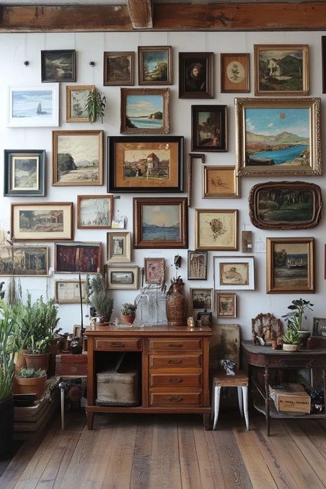 "Create a unique focal point with a Vintage-Inspired Gallery Wall! 🖼️🕰️ Perfect for combining modern and classic elements to reflect your personal style. 🌟✨ #HomeDecorIdeas #VintageArt #GalleryWallDesign" Gallery Wall Design, Vintage Interior Design, Salon Style, Vintage Interior, Focal Point, Vintage Art, Vintage Inspired, Personal Style, Gallery Wall