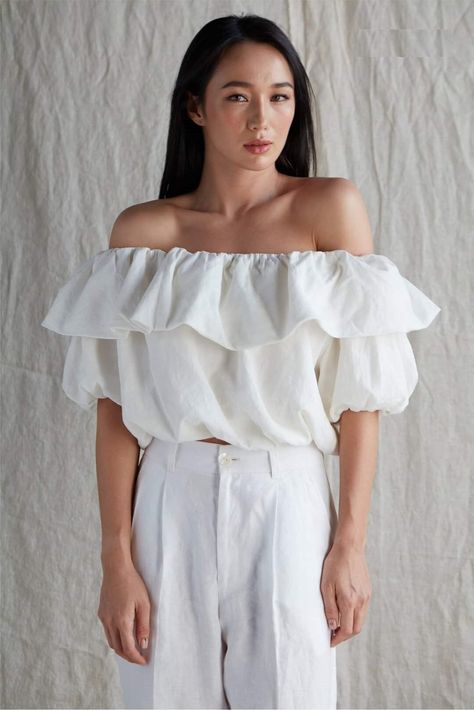 Shoulderless Top, Off Shoulder Ruffle Top, Ruffle Linen, Linen Crop Top, Blouse Shirt, Ruched Dress, Linen Top, Ruffle Top, Blouse Top