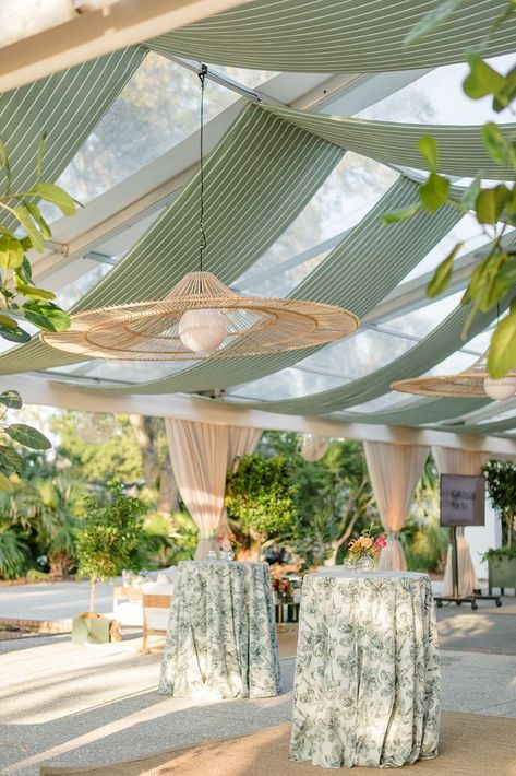 Wedding • Instagram Striped Ceiling, Ceiling Swag, Wedding Ceiling Decorations, Draping Wedding, Ceiling Draping, Chelsea Wedding, Clear Tent, Outdoor Cocktail, Cocktail Hour Wedding