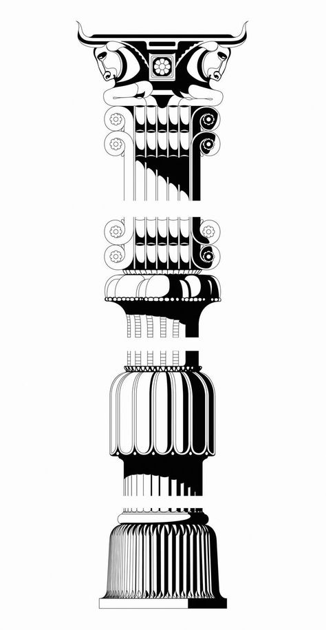 Persian Column, Achaemenid Architecture, Historical Reconstruction, Persian Symbols, Historical Tattoos, Iran Shiraz, Ancient Persian Architecture, Ancient Iran, Ancient Persian Art