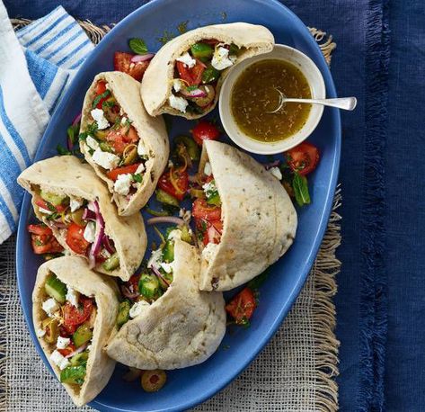 Pitta Pockets, Asda Recipes, Feta And Olives, Recipes For The Family, Family Home Decor, Lunch Inspiration, Cucumbers And Onions, Quick And Easy Recipes, Greek Salad