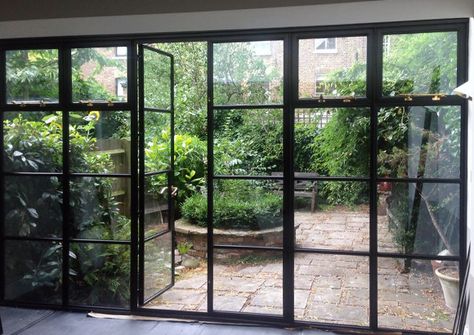 Crittall Doors Kitchen Patio Doors, Crittal Doors, Crittal Windows, Steel Doors And Windows, Storybook Homes, Steel Windows, Casa Patio, Glass Walls, Patio Interior