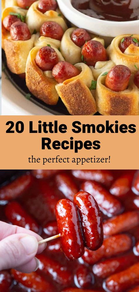 Cocktail Sausage Recipes, Lil Smokies Recipes, Hot Dog Appetizers, Little Smokies Recipes, Smokies Recipe, Sausage Appetizers, Little Smokies, Slow Cooker Bacon, Sweet Appetizer