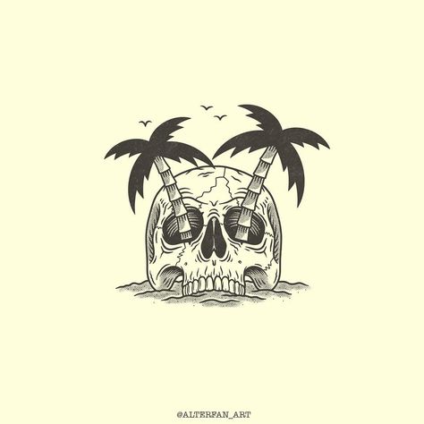 Alterfan / Graphic Designer on Instagram: “tropical vibes 💀🌴 #alterfan_art #skull #skulltattoo #skeleton #skeletonvector #summervibes #palmtree #tattoo #weekend #graphicdesign…” Strand Tattoo, Pirate Skull Tattoos, Island Tattoo, Neo Tattoo, Becoming A Tattoo Artist, Sailor Jerry Tattoos, Egypt Tattoo, Marquesan Tattoos, Traditional Tattoo Sleeve