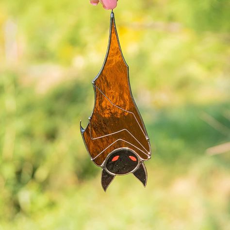 Bat Stained Glass Patterns, Stained Glass Window Hangings, Cat Stain, Small Creatures, Bat House, Hanging Bat, Bat Halloween, Stained Glass Decor, Custom Stained Glass