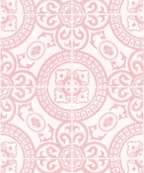 Pink House Wallpaper, Pink Cement Tile, Pink Pattern Tile, Wall Paper Pink, Mediterranean Wallpaper, Pink Tile Bathroom, Pink Tile, Pretty Tiles, Vintage Tiles