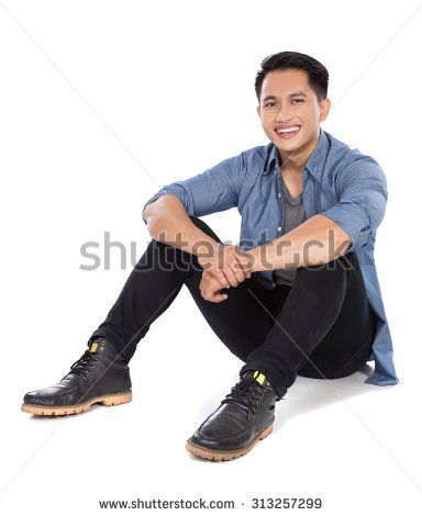 Portrait of a young asian man sitting on the floor, smile to the camera Man Sitting On Floor, Pose Stock, Sitting Pose Reference, Sitting On Floor, Sitting Pose, Male Pose Reference, Asian Man, Man Sitting, Sitting Poses