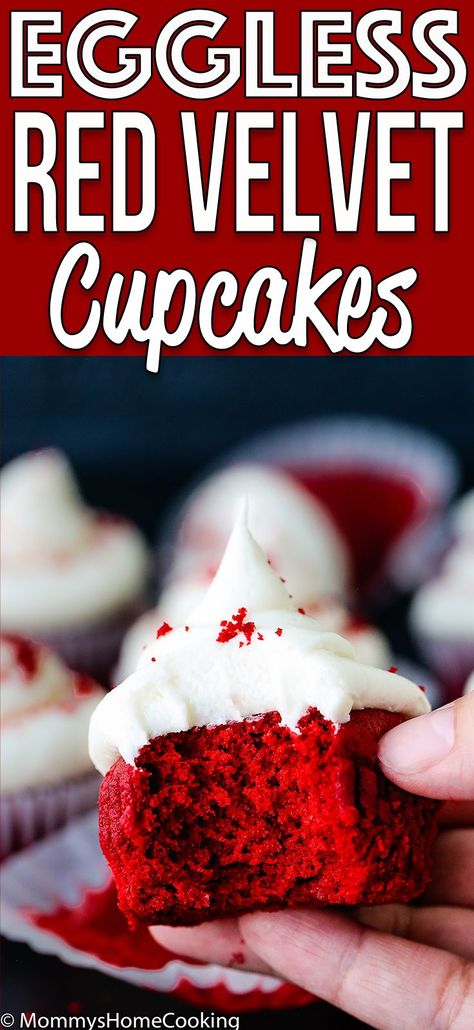 These Easy Eggless Red Velvet Cupcakes are tender, light, moist and delicious all at once!! They are super easy to whip up for your next get-together. Perfect for crowded birthday parties and school celebrations. #recipe #egglessbaking #eggfree #eggless #cupcake #redvelvet #valentines #desserts via @mommyhomecookin Eggless Red Velvet Cupcakes, Cupcakes Recipes Easy, Red Velvet Valentines, Red Velvet Muffins, Valentines Desserts, Red Velvet Cupcakes Recipe, Cupcakes Red Velvet, Red Cupcakes, Fun Cupcake Recipes