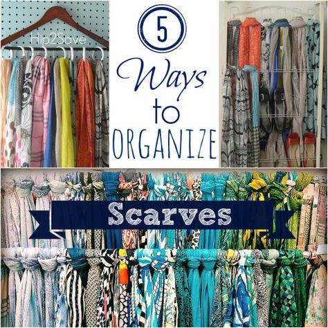 5 Ways to Organize Scarves Hip2Save Organize Scarves, Diy Closet Organization Ideas, Homemade Closet, How To Store Scarves, Diy Closet Organization, Messy Closet, Hanging Scarves, Scarf Storage, Scarf Organization