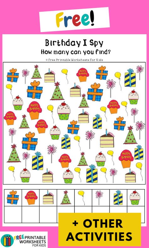 Occupational Therapy Birthday Activities, Kindergarten Birthday Activities, Birthday Worksheets Free Printables, Birthday Activities For Kindergarten, Birthday Activities Preschool, Preschool Birthday Activities, Birthday Worksheets For Kids, Attention Worksheets For Kids, Visual Attention Worksheets