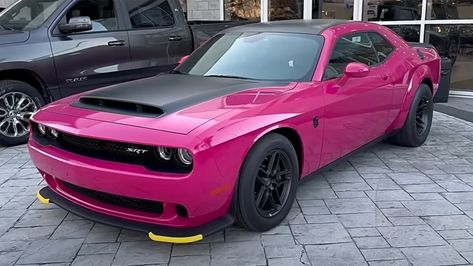 The World's Only Factory-Built Dodge Demon 170 In Panther Pink Cost An Extra $30,000 | Carscoops Dodge Demon 170, Srt Demon, Dodge Demon, Red Wedding Theme, Hellcat Challenger, Challenger Srt, Dodge Challenger Srt, Bright Paintings, Dodge Trucks