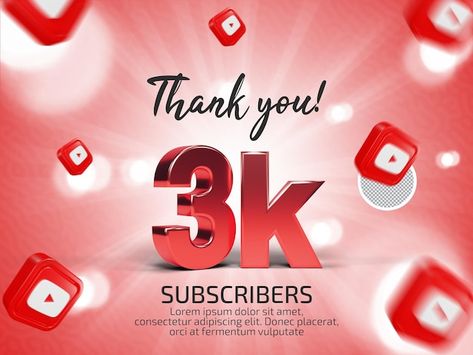 Thank you 3k subscribers in youtube psd ... | Premium Psd #Freepik #psd #creative-graphics #visual-design #thank-you #youtube-art 3k Subscribers Thank You Youtube, 3k Subscribers Thank You, 10000 Subscribers Youtube, Typographie Design, Game Controller Art, Youtube Subscriber, Wallpaper Colour, Thank You Video, Bar Packaging