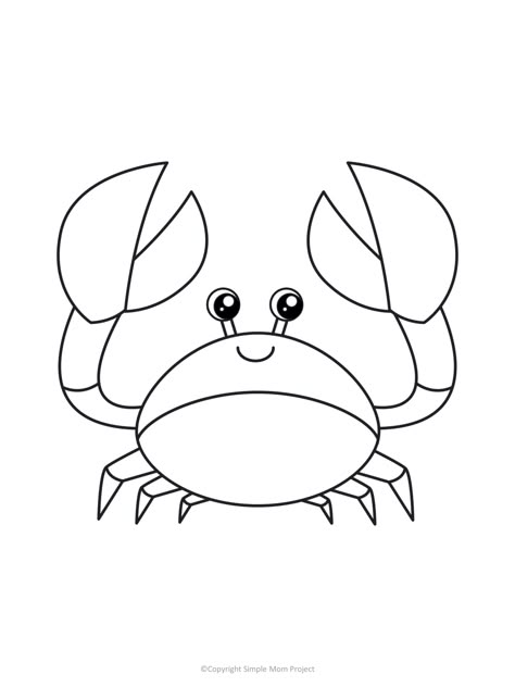 Free Printable Crab Template - Simple Mom Project Draw A Crab Easy, Crab Drawing Easy, Animal Templates Printable Free, Aquatic Animals Drawing, Crab Templates Free Printable, Fish Template Printable, Crab Simple Drawing, Crab Drawing Simple, Sea Life Outlines