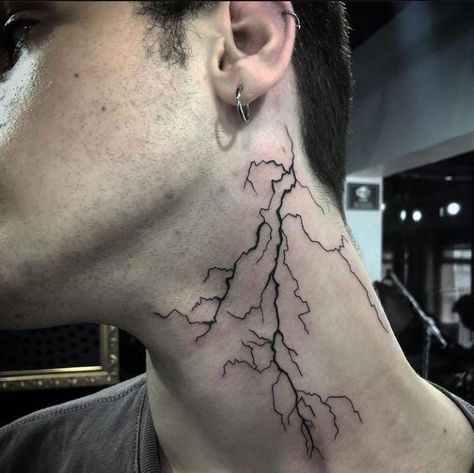 Neck Tattoo Lightning, Lightning Neck Tattoo, Lightning Hand Tattoo, Scary Tattoo Designs, Butterfly Tattoo Minimalist, Horror Tattoo Ideas Dark Art, Tattoo Ideas Dark Art, Tattoo Ideas Dark, Tattoo Lightning