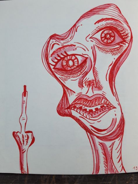 Roter scetch mit mittelfinger Creepy Drawing Inspiration, Weird Faces Art, Weird Doodles Easy, Unrealistic Drawings, Strange Drawings Weird, Creepy Doodles Weird, Weird Face Art, Weird Drawing Ideas Sketch, Weird Sketches Inspiration