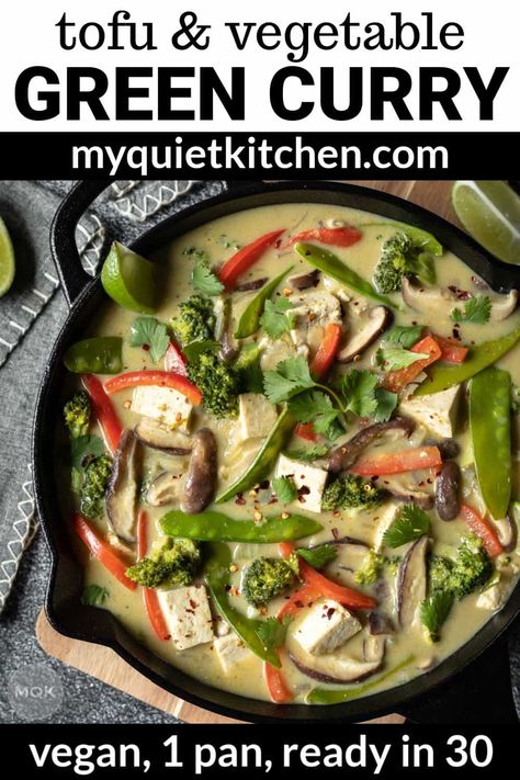 Green Curry Tofu With Vegetables Easy Tofu Curry, Protein Entrees, Tofu Green Curry, Vegan Thai Green Curry, Curry Tofu, Easy Tofu, Green Curry Recipes, Curry Recipes Vegetarian, Tofu Curry