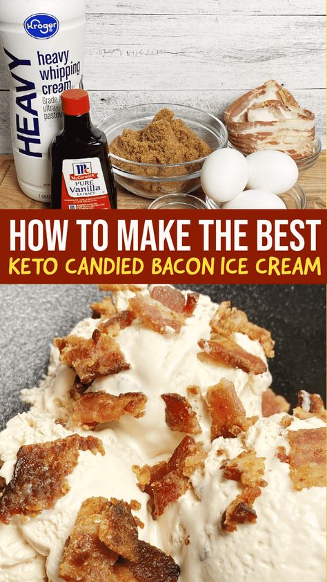 Keto Candied Bacon Ice Cream Bacon Ice Cream, Desserts Ice Cream, Keto Bacon, Ice Cream Flavor, Sugar Free Recipes Desserts, Low Carb Ice Cream, Low Carb Cake, Keto Candy, Appetizers Easy Finger Food