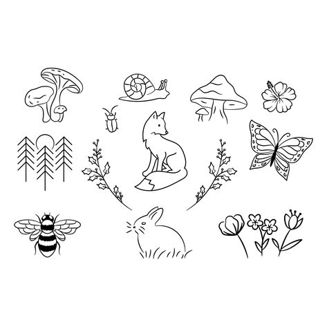 Woodland Tattoo, Stick And Poke Tattoos, Tattoo Stencil Designs, Viking Tattoo Symbol, Beginner Tattoos, Intricate Tattoo, Flash Sheet, Stick N Poke Tattoo, Flash Tattoo Designs