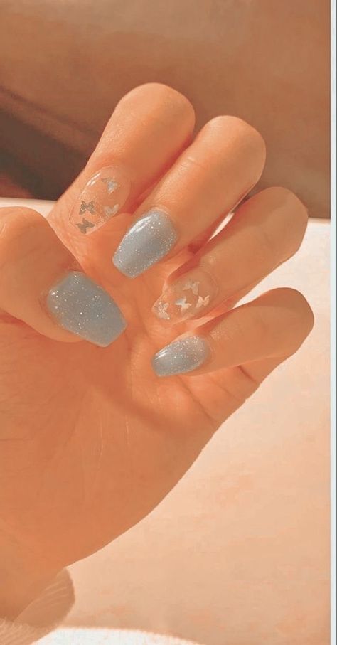 Simple Acrylic Nails, Pretty Gel Nails, Really Cute Nails, Cute Gel Nails, Soft Nails, Butterfly Theme, Acrylic Nails Coffin Short, Kawaii Nails, Short Acrylic Nails Designs