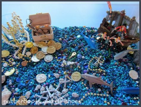 Cool ideas for ocean and pirate themed sensory bins, and also a fun blog about all things preschool! Pirate Unit, Pirate Activities, Sensory Tubs, Sensory Tub, Pirate Crafts, Pirate Theme Party, Tub Ideas, Pirate Day, Sensory Boxes