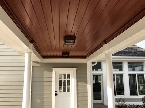 Wood Beadboard, Roof Soffits, Deck Railing Ideas, Pvc Roofing, Tongue And Groove Ceiling, Roof Ceiling, Porch Ceiling, Railing Ideas, House Roof Design